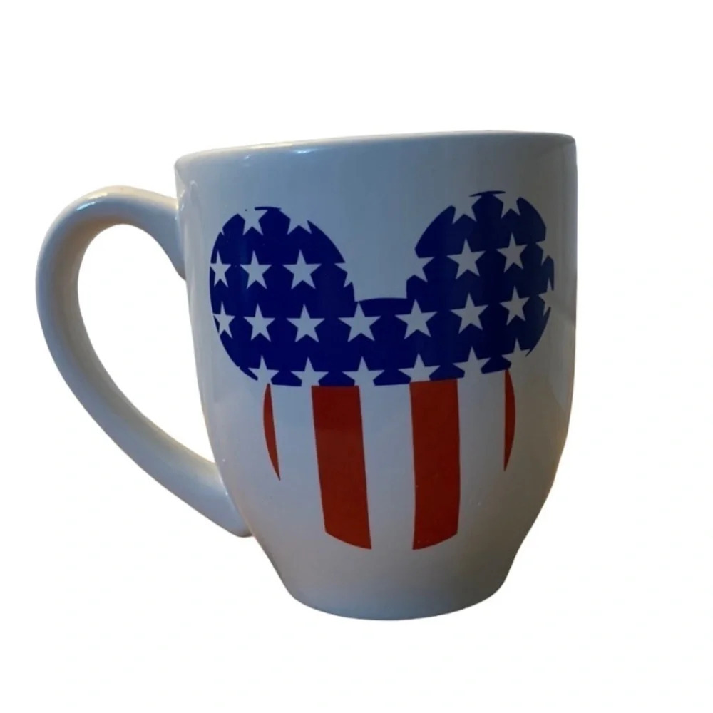 DISNEY Mickey Mouse 16 oz. Coffee Mug Stars & Stripes Red White & Blue P…